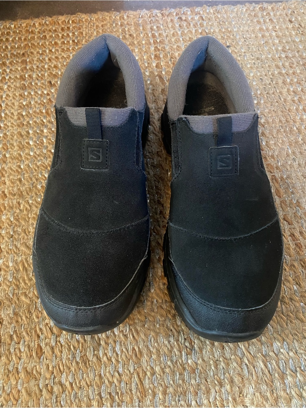 Salomon Black Suede Slip On Mule Snow Clog Winter Contagrip Men's 9 Women's 10